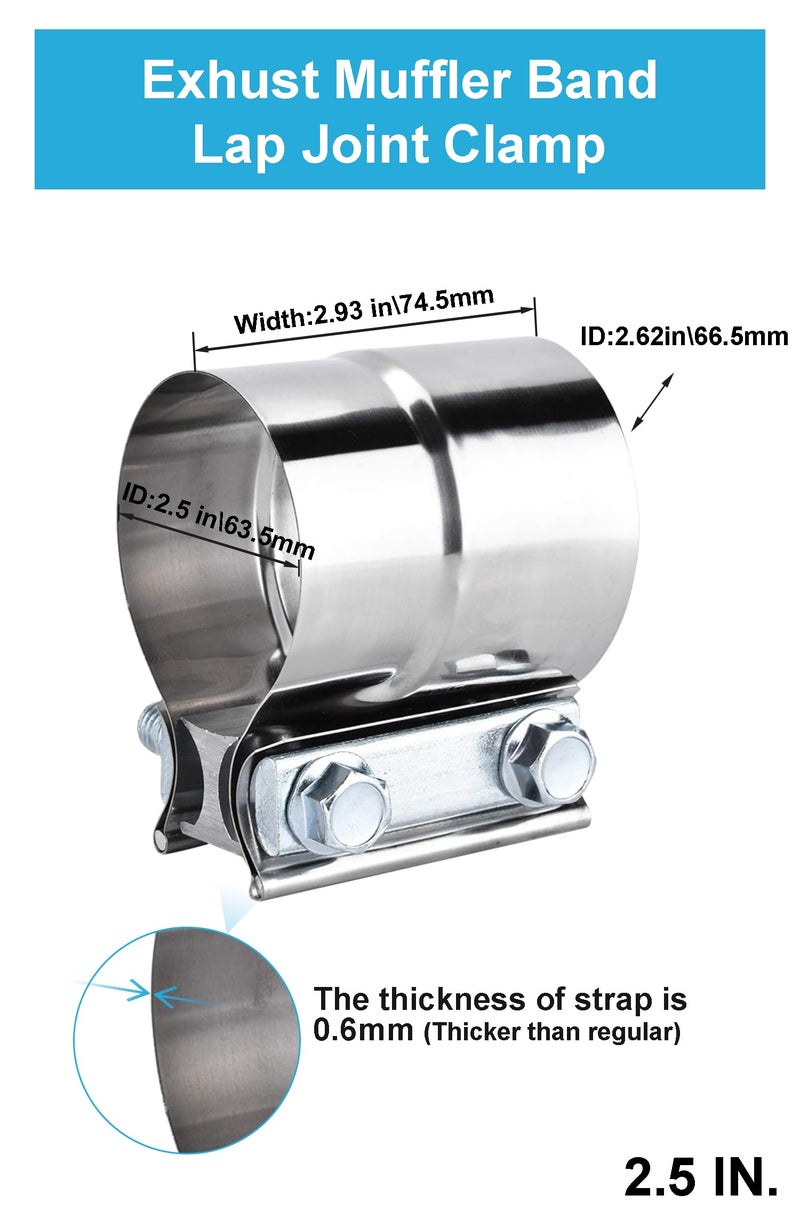 DecoHongDi 2.5 Inch Exhaust Clamps Lap Joint Band Clamp 2 Packs 2 1/2 Exhaust Muffler band Clamp 304 Stainless Steel Pipe Repair Clamp DecoHongDi - Image 2